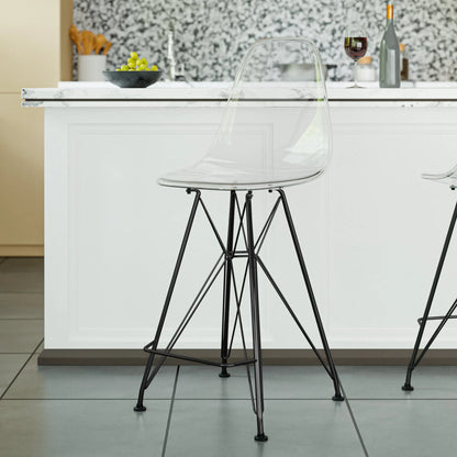 Cresco Modern Acrylic Barstool in Chrome Base for Kitchen and Dining Room Set of 2 - Elax Furniture