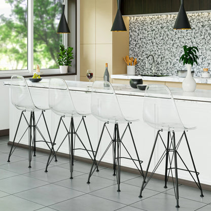 Cresco Modern Acrylic Barstool in Chrome Base for Kitchen and Dining Room Set of 2 - Elax Furniture