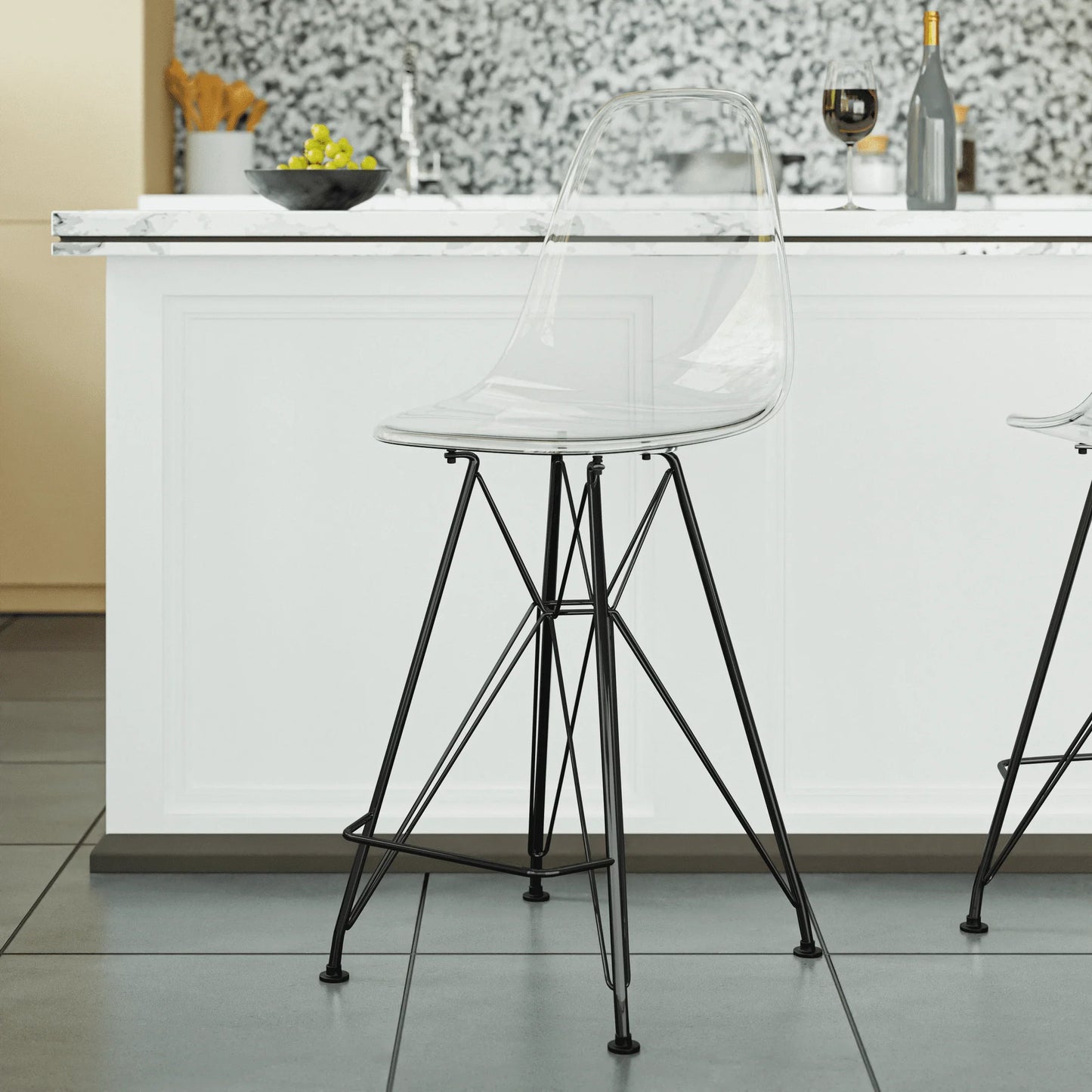 Cresco Modern Acrylic Barstool in Chrome Base for Kitchen and Dining Room - Elax Furniture