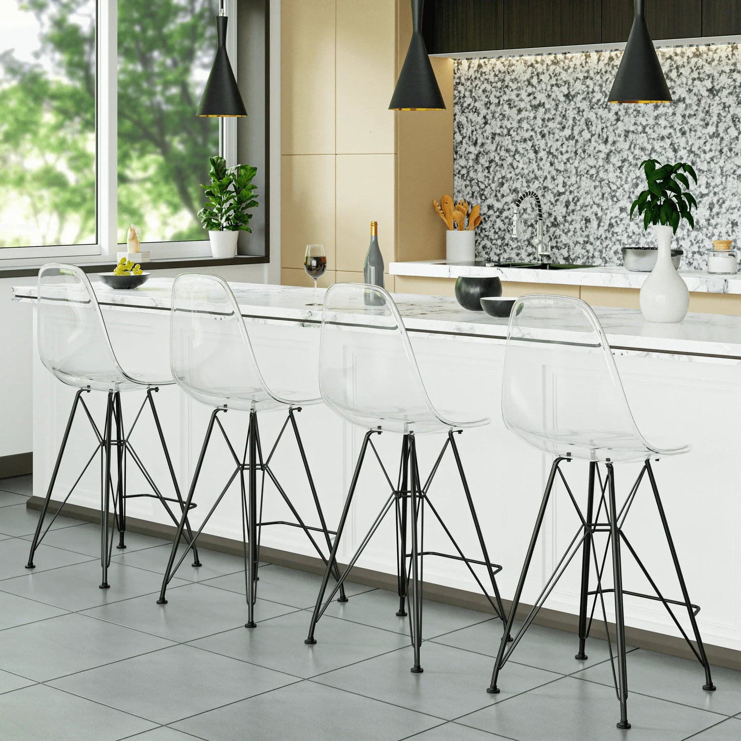 Cresco Modern Acrylic Barstool in Chrome Base for Kitchen and Dining Room - Elax Furniture