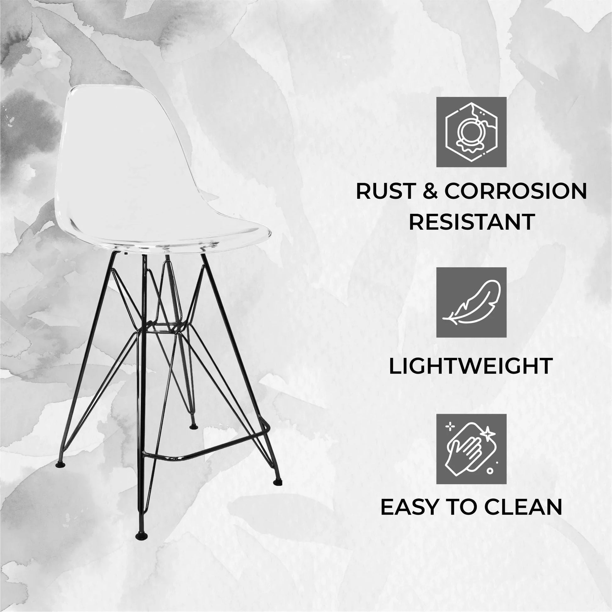 Cresco Modern Acrylic Barstool in Chrome Base for Kitchen and Dining Room - Elax Furniture