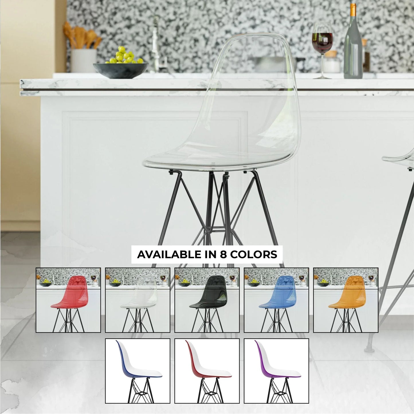 Cresco Modern Acrylic Barstool in Chrome Base for Kitchen and Dining Room - Elax Furniture