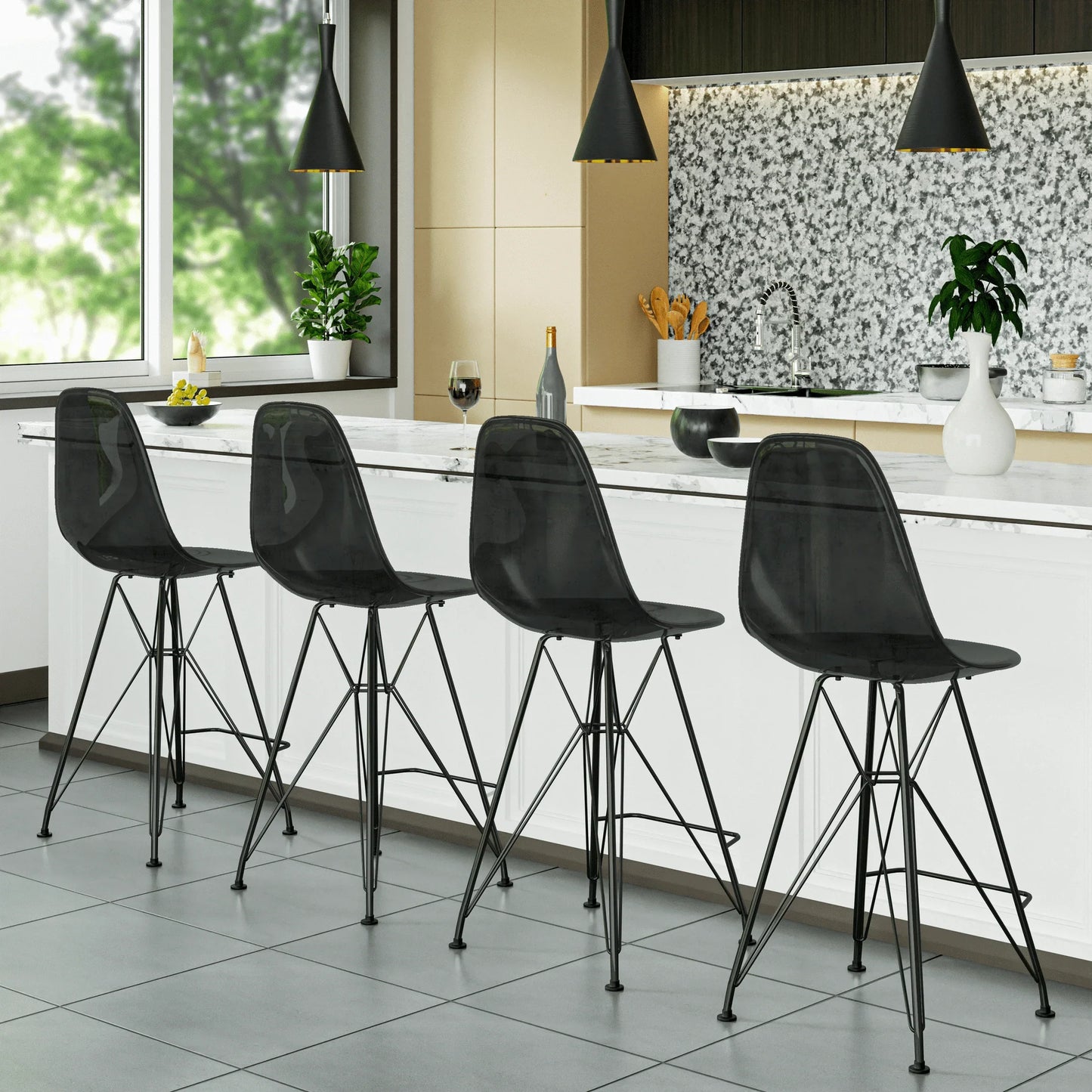 Cresco Modern Acrylic Barstool in Chrome Base for Kitchen and Dining Room - Elax Furniture