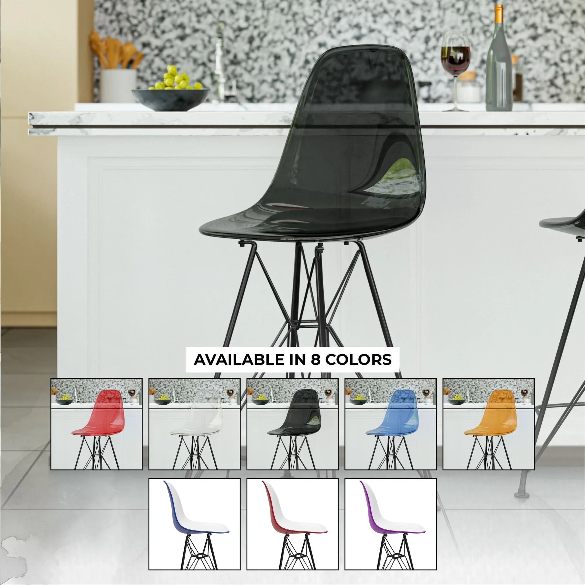 Cresco Modern Acrylic Barstool in Chrome Base for Kitchen and Dining Room - Elax Furniture