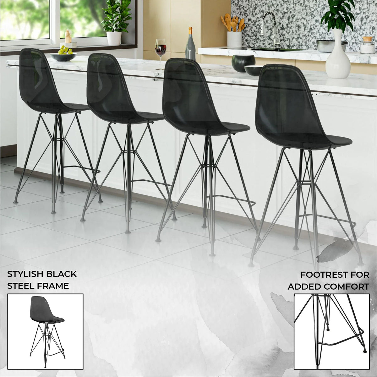 Cresco Modern Acrylic Barstool in Chrome Base for Kitchen and Dining Room - Elax Furniture