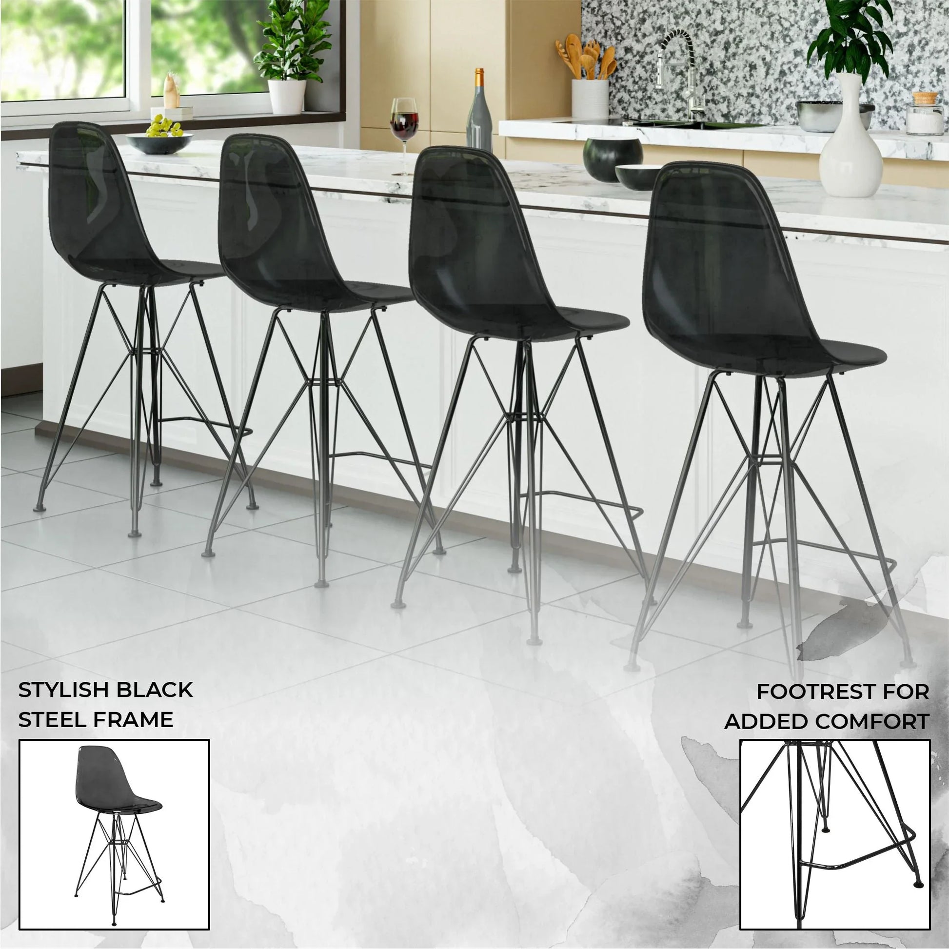 Cresco Modern Acrylic Barstool in Chrome Base for Kitchen and Dining Room - Elax Furniture