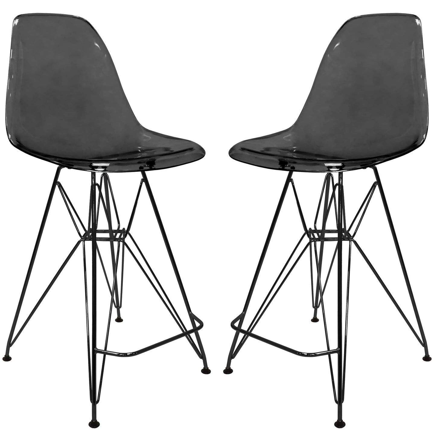 Cresco Modern Acrylic Barstool in Chrome Base for Kitchen and Dining Room Set of 2 - Elax Furniture