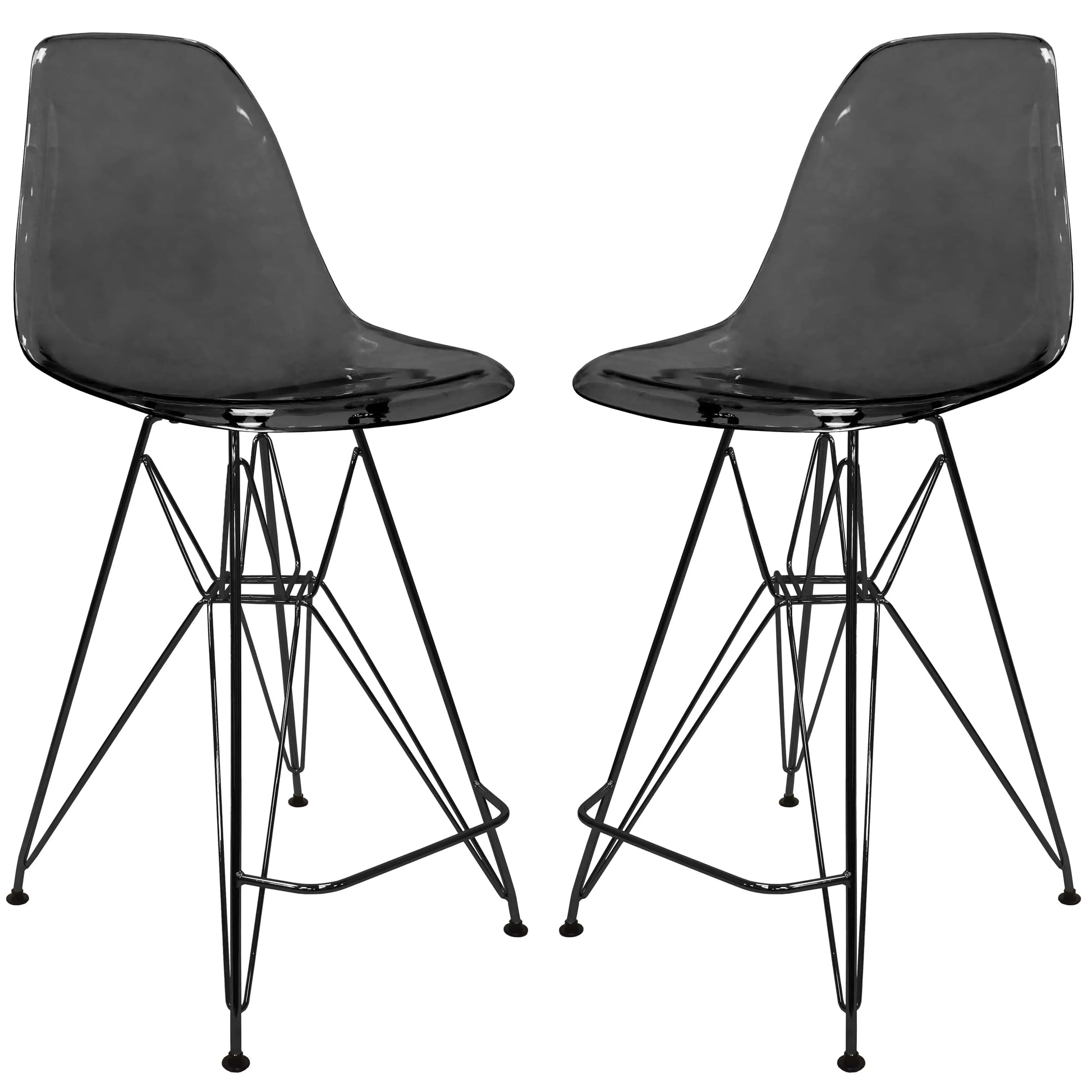 Cresco Modern Acrylic Barstool in Chrome Base for Kitchen and Dining Room Set of 2 - Elax Furniture