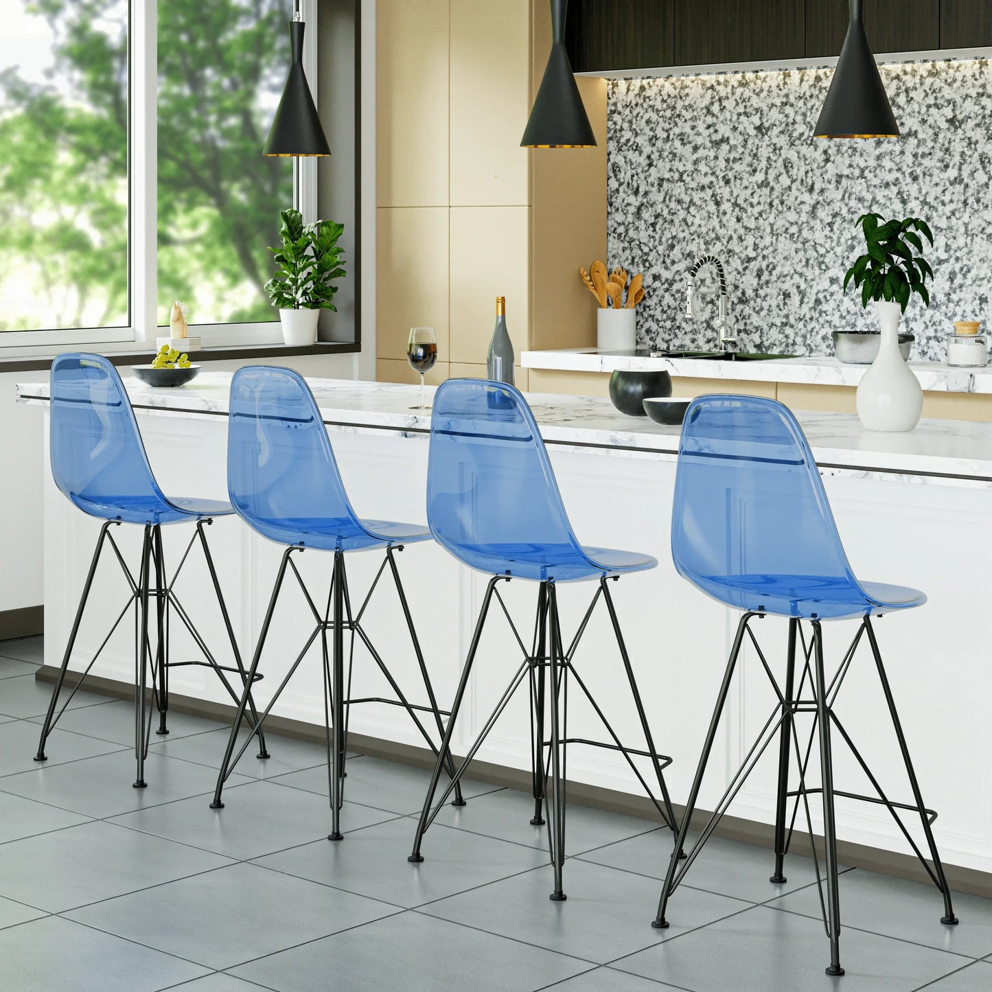 Cresco Modern Acrylic Barstool in Chrome Base for Kitchen and Dining Room - Elax Furniture