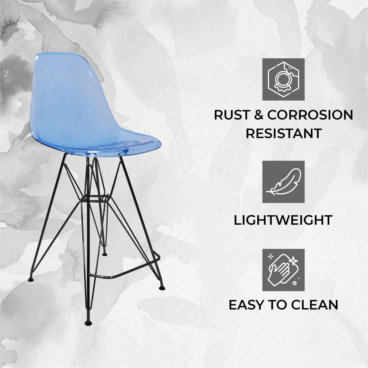 Cresco Modern Acrylic Barstool in Chrome Base for Kitchen and Dining Room - Elax Furniture