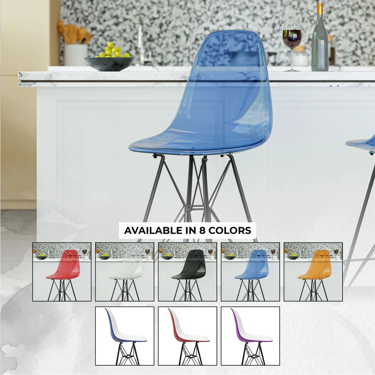 Cresco Modern Acrylic Barstool in Chrome Base for Kitchen and Dining Room - Elax Furniture