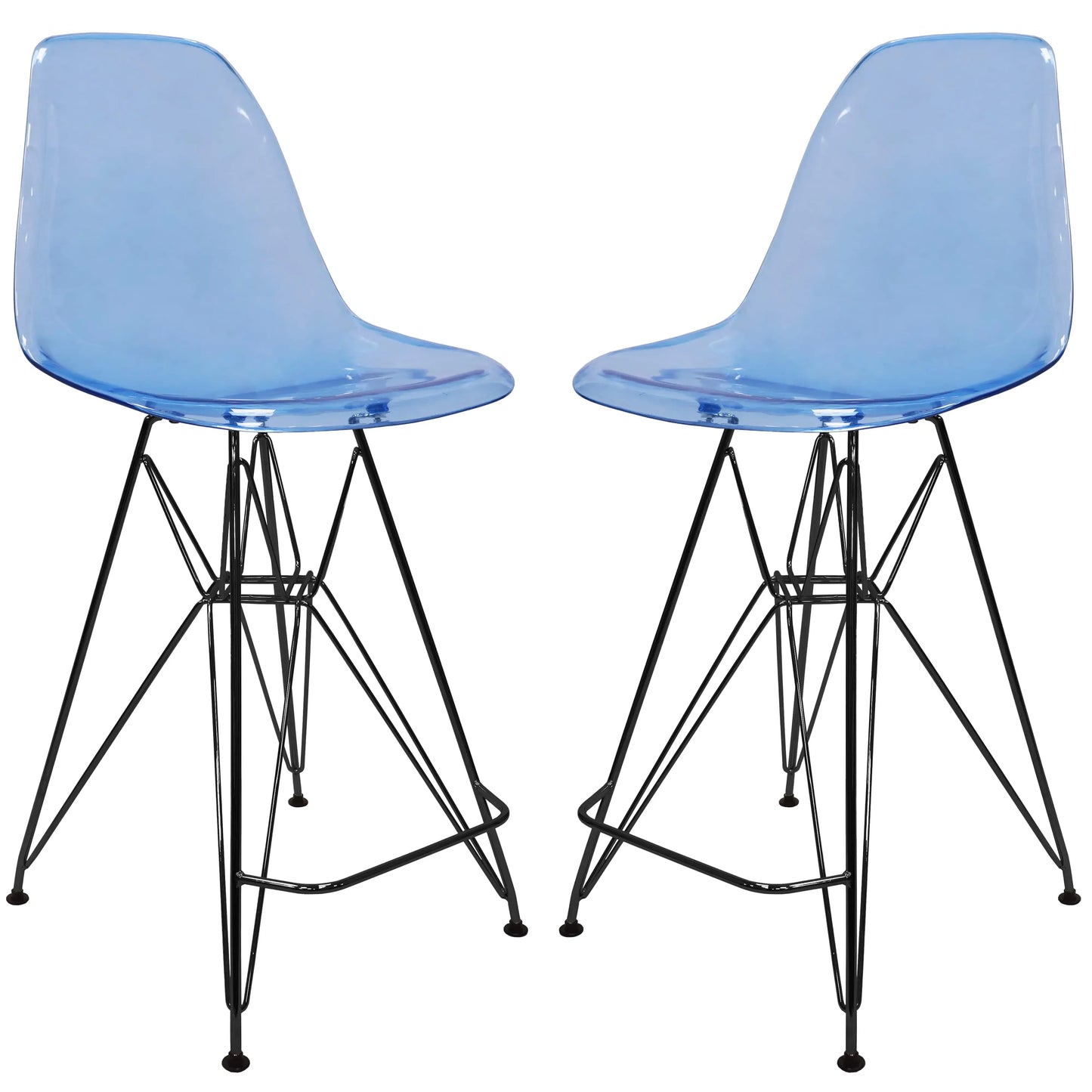 Cresco Modern Acrylic Barstool in Chrome Base for Kitchen and Dining Room Set of 2 - Elax Furniture