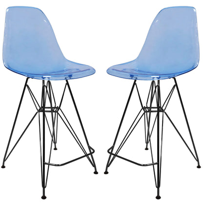 Cresco Modern Acrylic Barstool in Chrome Base for Kitchen and Dining Room Set of 2 - Elax Furniture