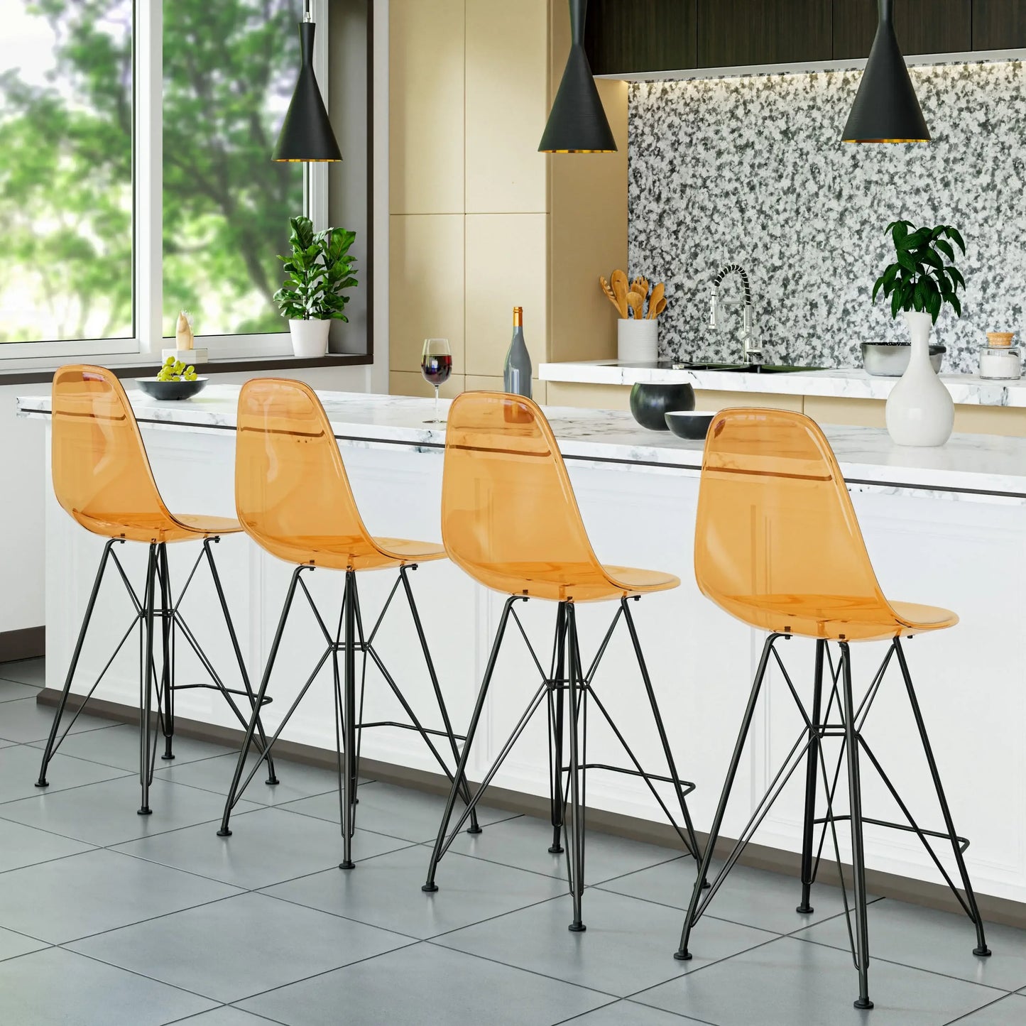 Cresco Modern Acrylic Barstool in Chrome Base for Kitchen and Dining Room Set of 2 - Elax Furniture