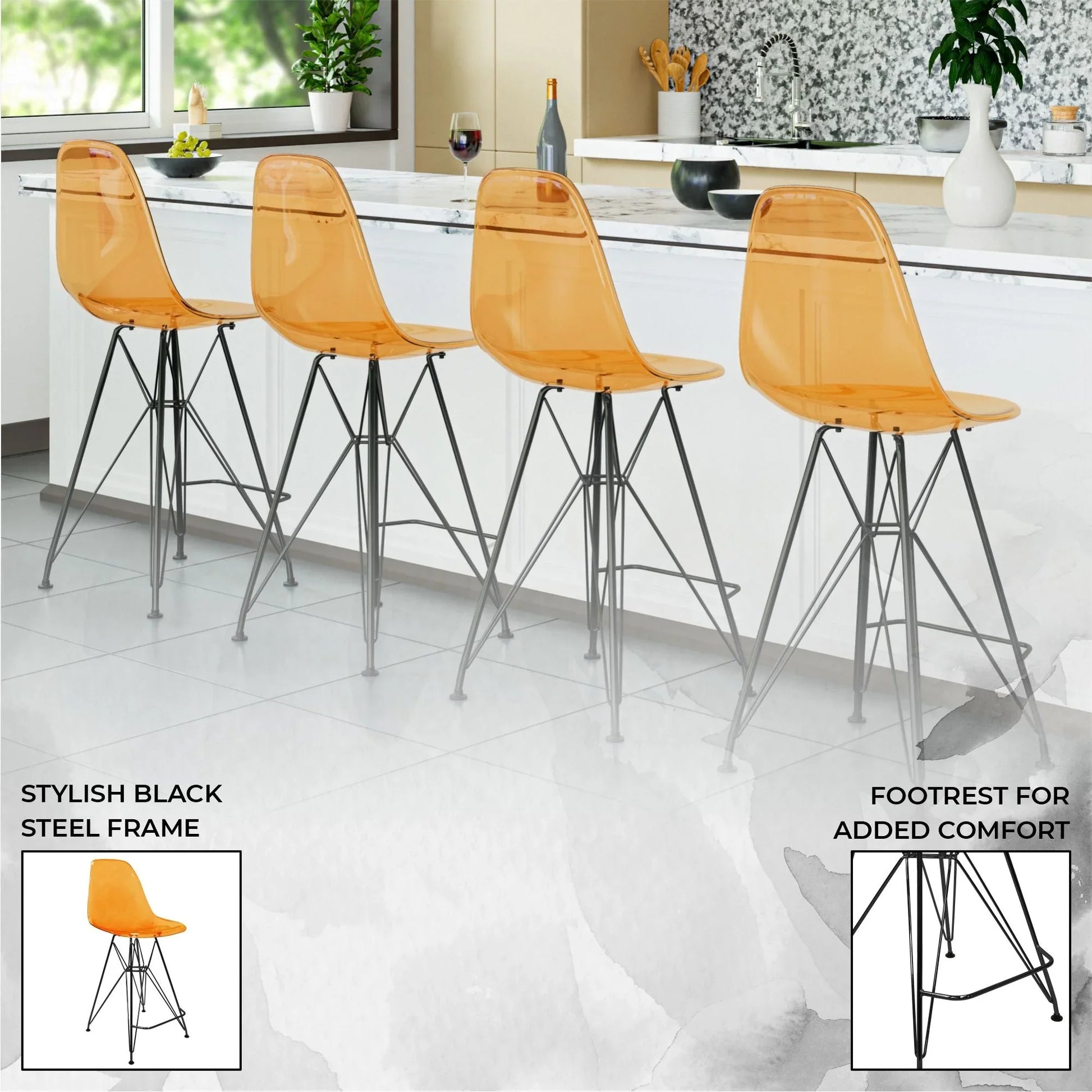 Cresco Modern Acrylic Barstool in Chrome Base for Kitchen and Dining Room - Elax Furniture