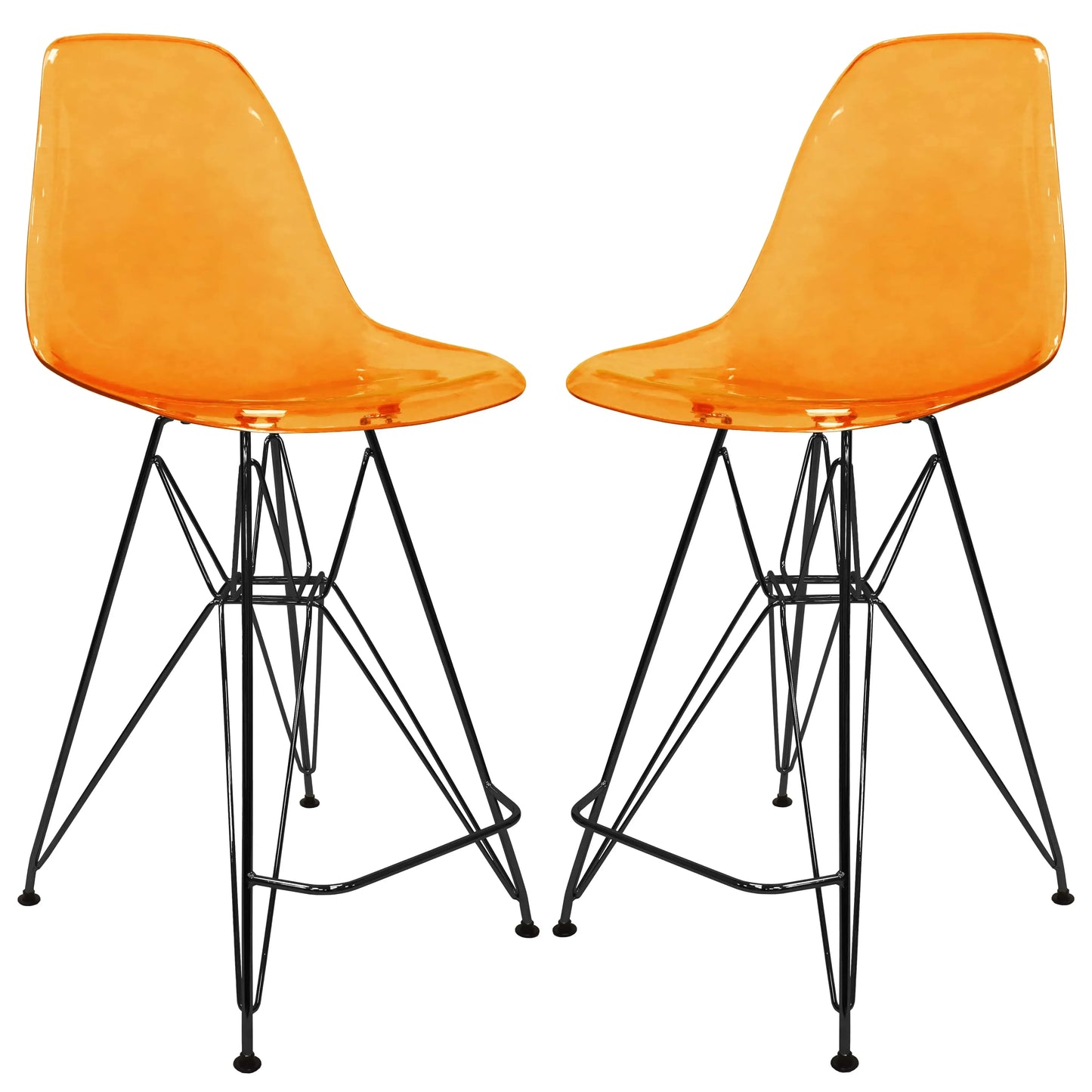 Cresco Modern Acrylic Barstool in Chrome Base for Kitchen and Dining Room Set of 2 - Elax Furniture