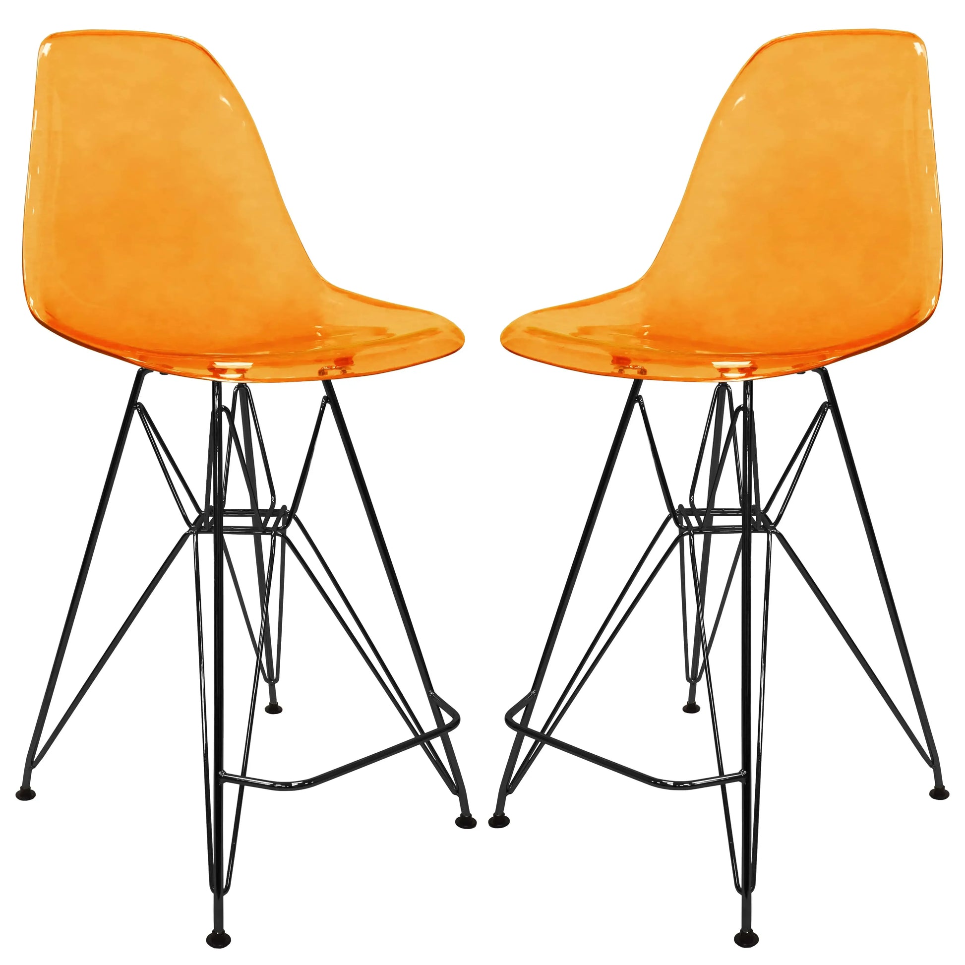 Cresco Modern Acrylic Barstool in Chrome Base for Kitchen and Dining Room Set of 2 - Elax Furniture