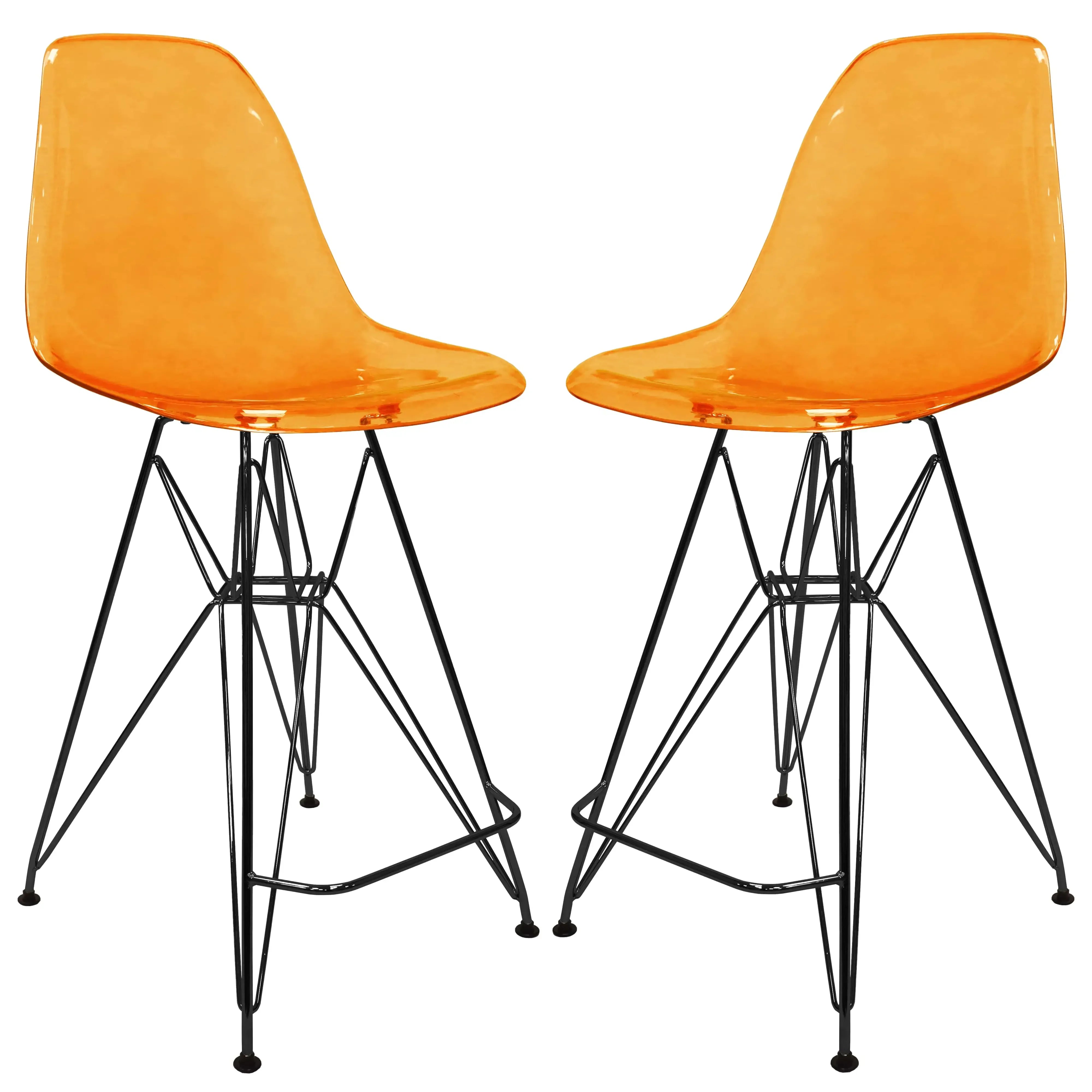 Cresco Modern Acrylic Barstool in Chrome Base for Kitchen and Dining Room Set of 2 - Elax Furniture