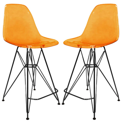 Cresco Modern Acrylic Barstool in Chrome Base for Kitchen and Dining Room Set of 2 - Elax Furniture