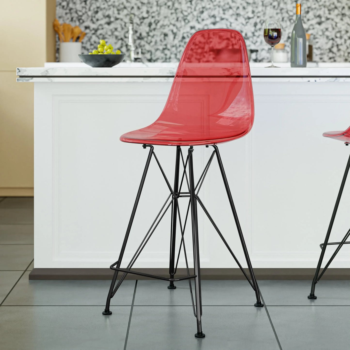 Cresco Modern Acrylic Barstool in Chrome Base for Kitchen and Dining Room Set of 2 - Elax Furniture