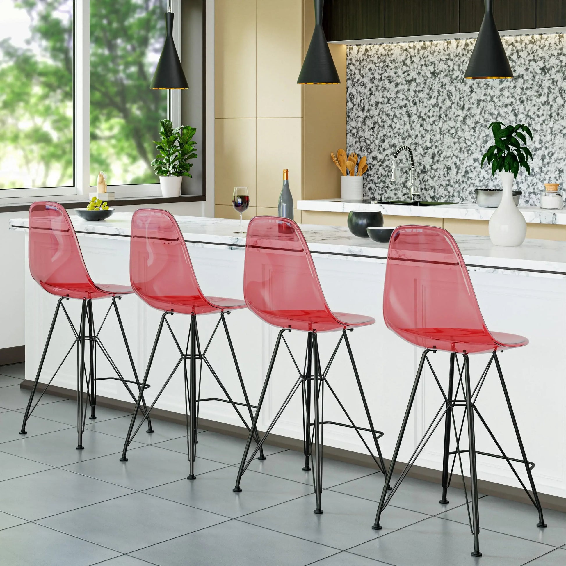 Cresco Modern Acrylic Barstool in Chrome Base for Kitchen and Dining Room Set of 2 - Elax Furniture