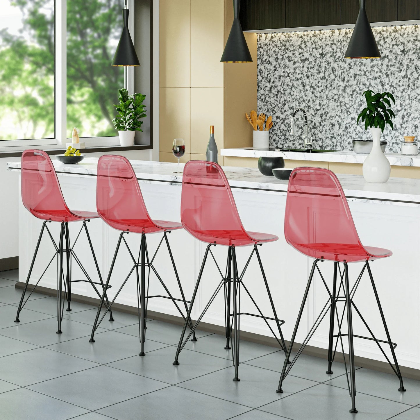 Cresco Modern Acrylic Barstool in Chrome Base for Kitchen and Dining Room - Elax Furniture