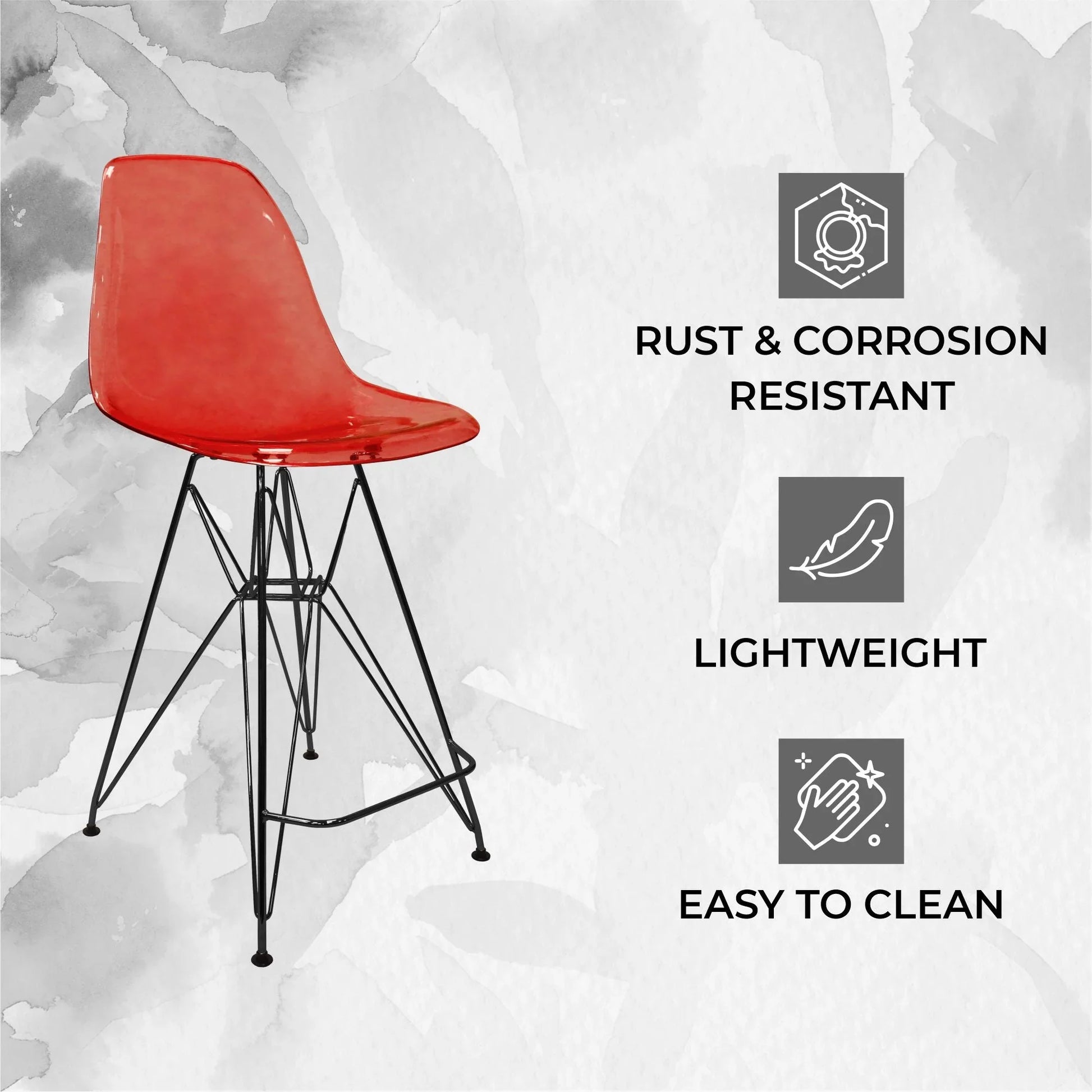 Cresco Modern Acrylic Barstool in Chrome Base for Kitchen and Dining Room - Elax Furniture