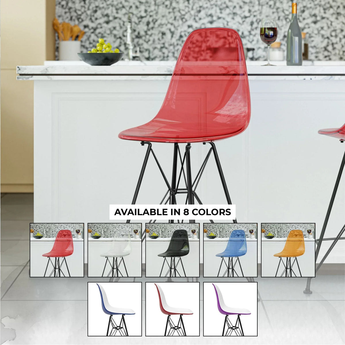 Cresco Modern Acrylic Barstool in Chrome Base for Kitchen and Dining Room - Elax Furniture