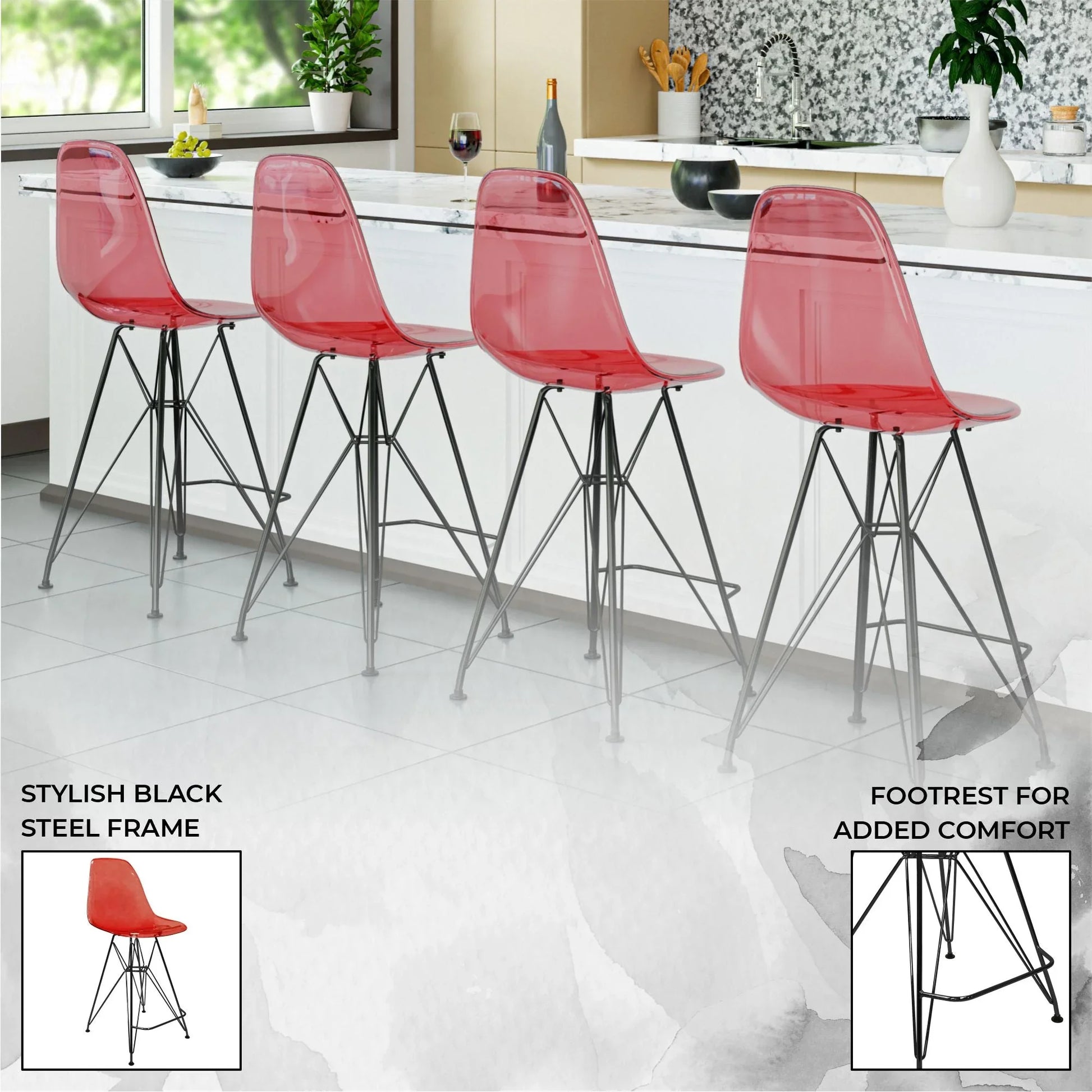 Cresco Modern Acrylic Barstool in Chrome Base for Kitchen and Dining Room - Elax Furniture