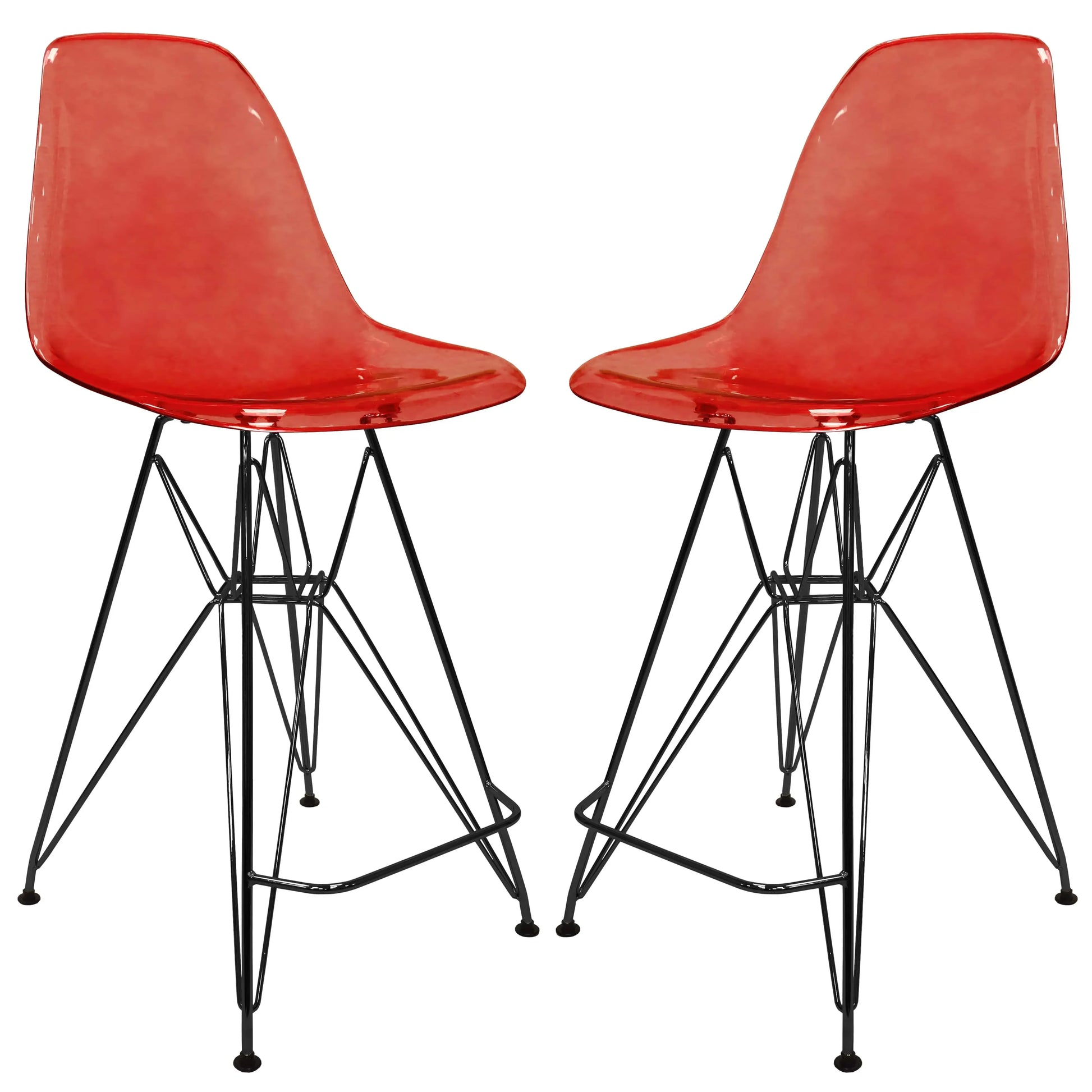 Cresco Modern Acrylic Barstool in Chrome Base for Kitchen and Dining Room Set of 2 - Elax Furniture