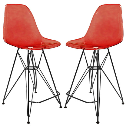 Cresco Modern Acrylic Barstool in Chrome Base for Kitchen and Dining Room Set of 2 - Elax Furniture