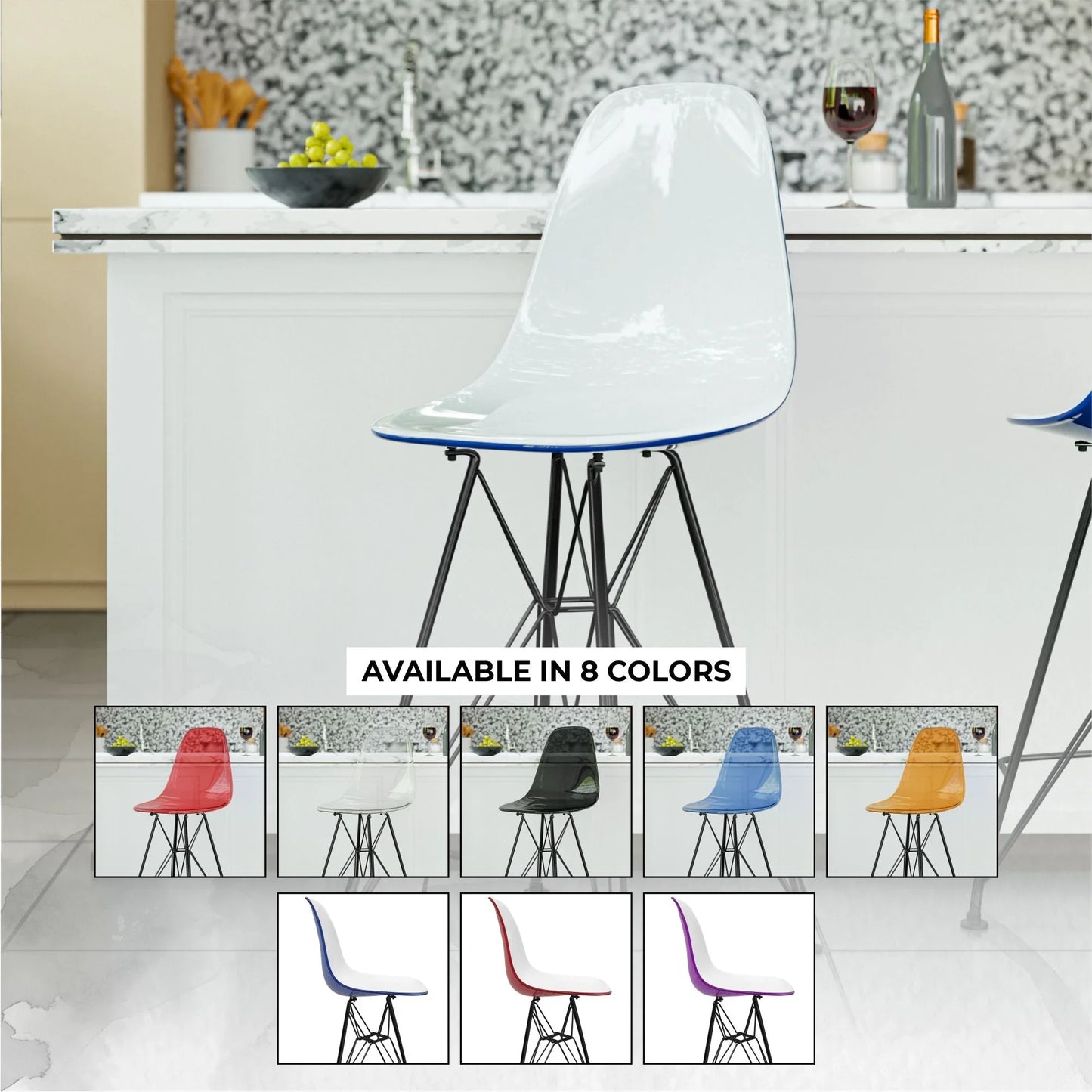 Cresco Modern Acrylic Barstool in Chrome Base for Kitchen and Dining Room - Elax Furniture