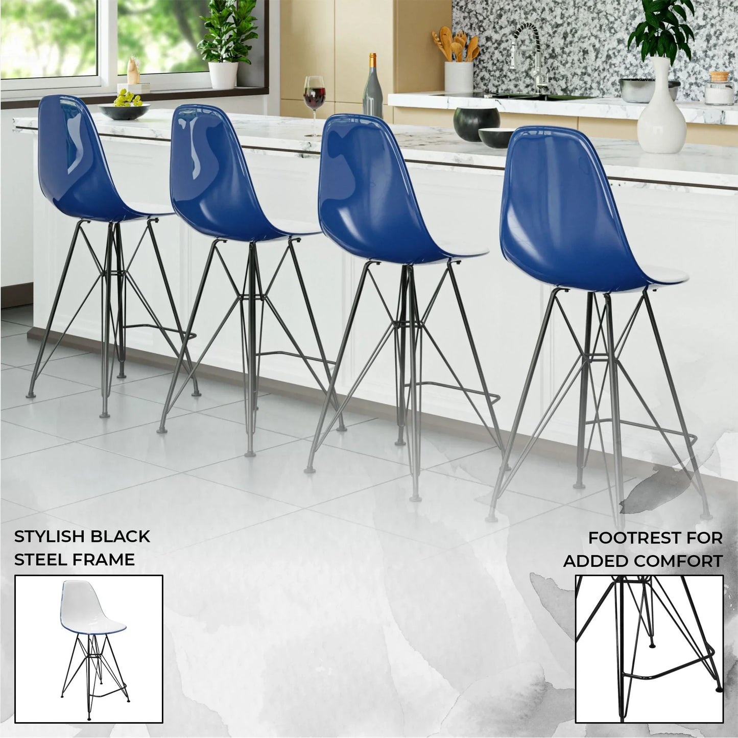 Cresco Modern Acrylic Barstool in Chrome Base for Kitchen and Dining Room - Elax Furniture