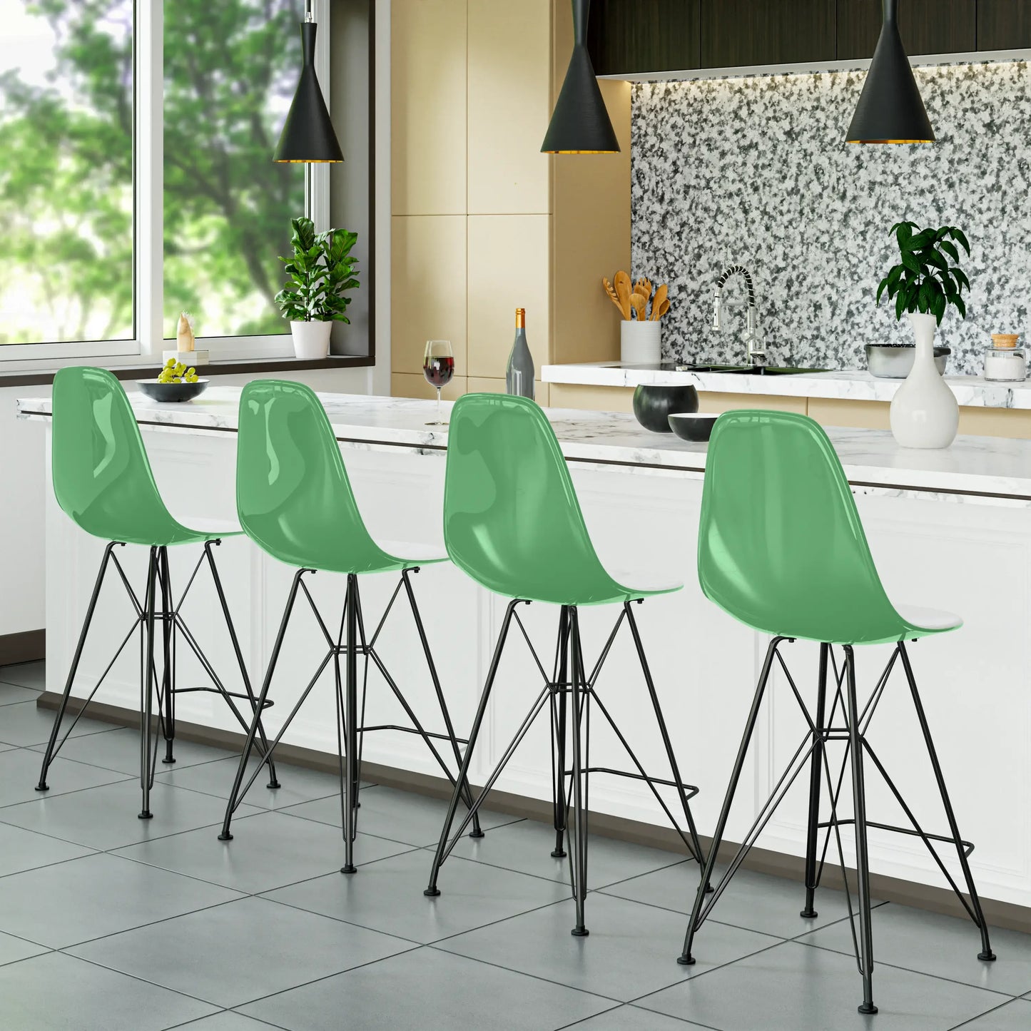 Cresco Modern Acrylic Barstool in Chrome Base for Kitchen and Dining Room Set of 2 - Elax Furniture