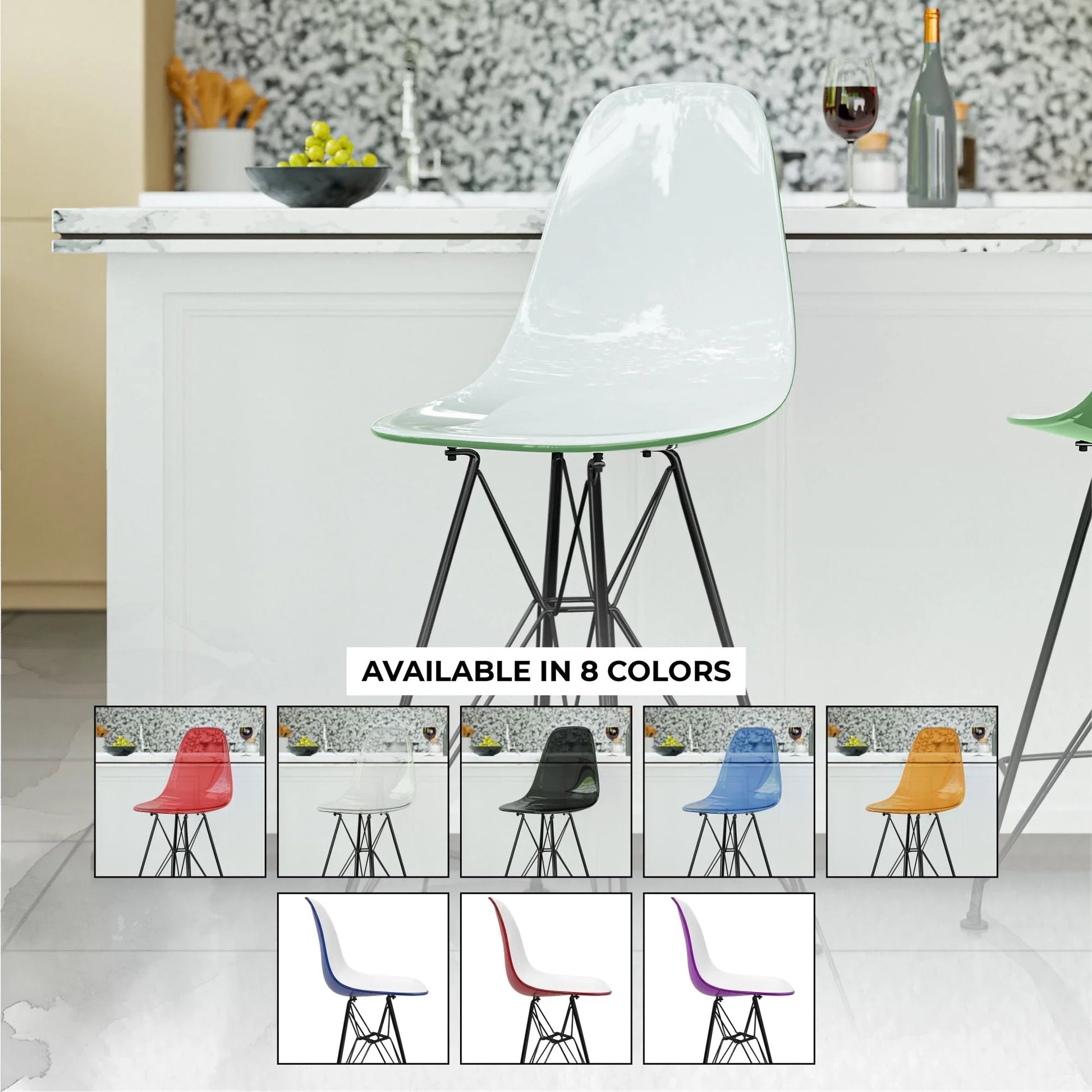 Cresco Modern Acrylic Barstool in Chrome Base for Kitchen and Dining Room - Elax Furniture
