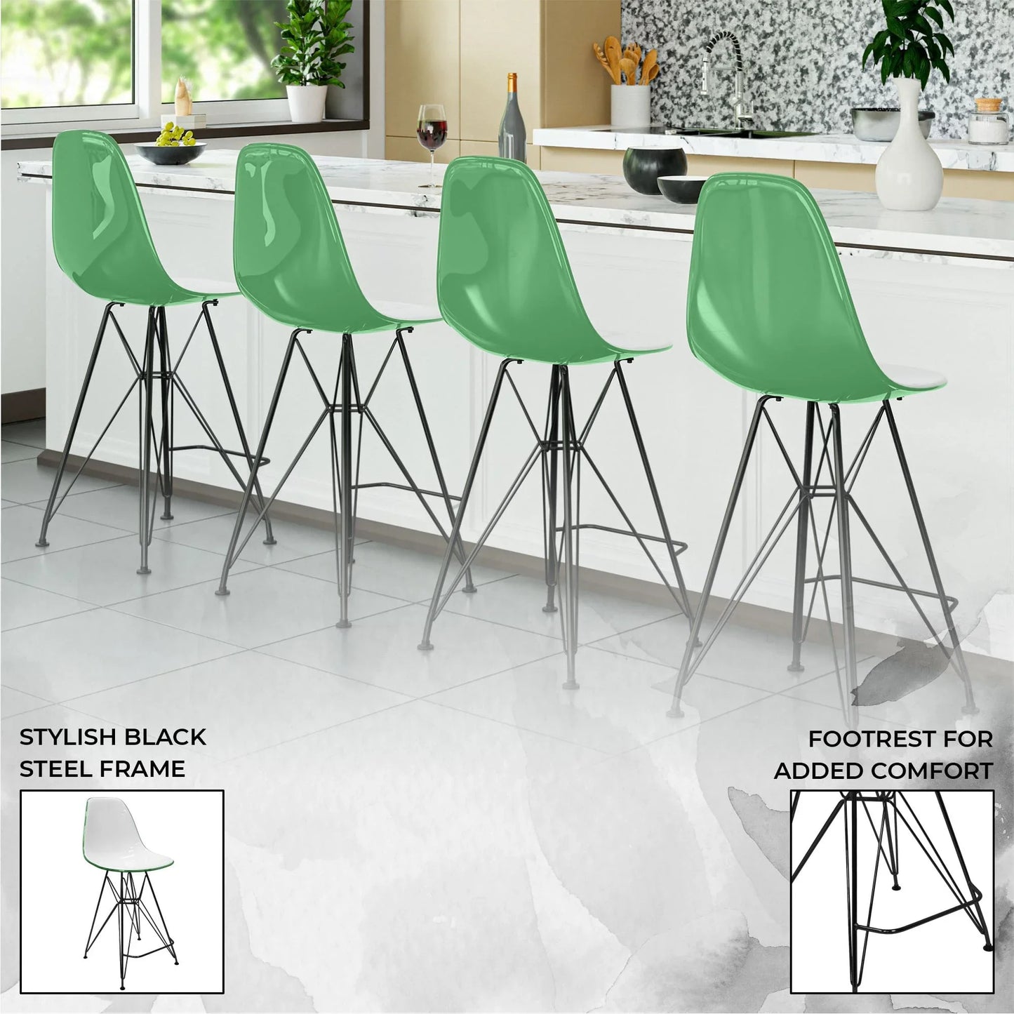 Cresco Modern Acrylic Barstool in Chrome Base for Kitchen and Dining Room - Elax Furniture
