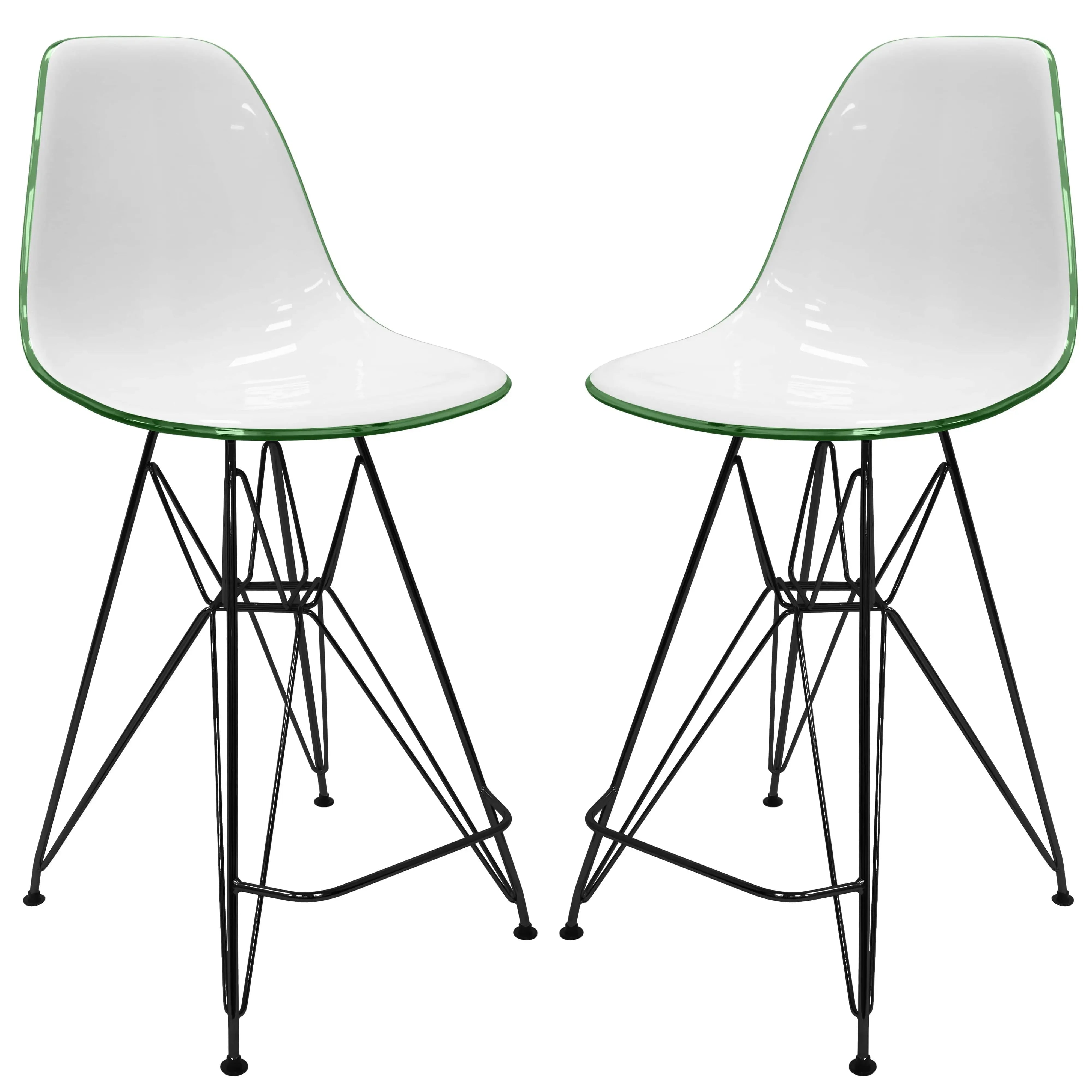 Cresco Modern Acrylic Barstool in Chrome Base for Kitchen and Dining Room Set of 2 - Elax Furniture