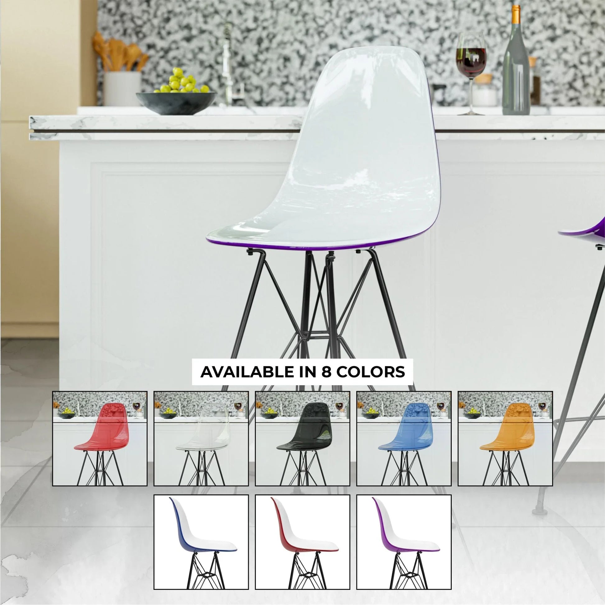 Cresco Modern Acrylic Barstool in Chrome Base for Kitchen and Dining Room - Elax Furniture