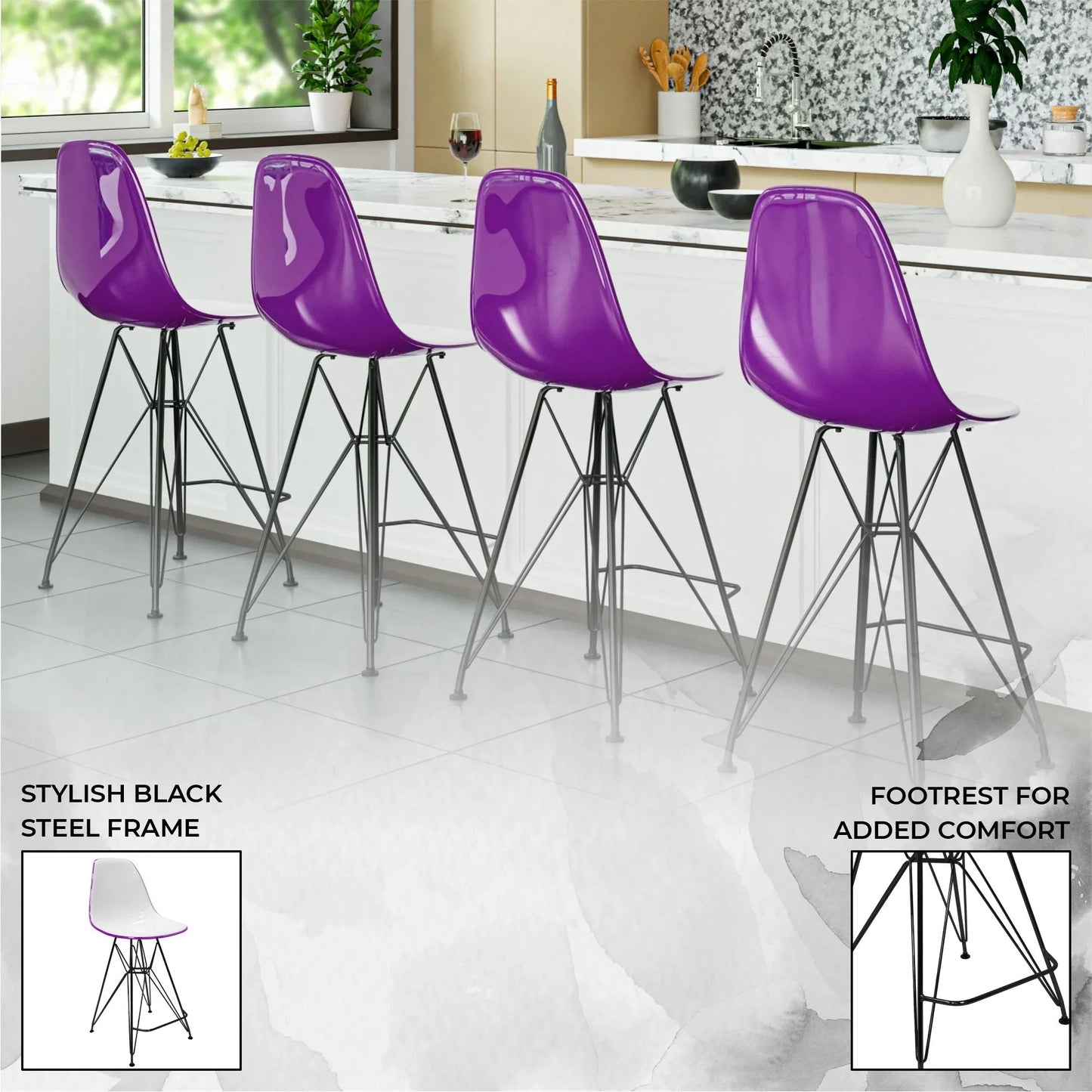 Cresco Modern Acrylic Barstool in Chrome Base for Kitchen and Dining Room - Elax Furniture