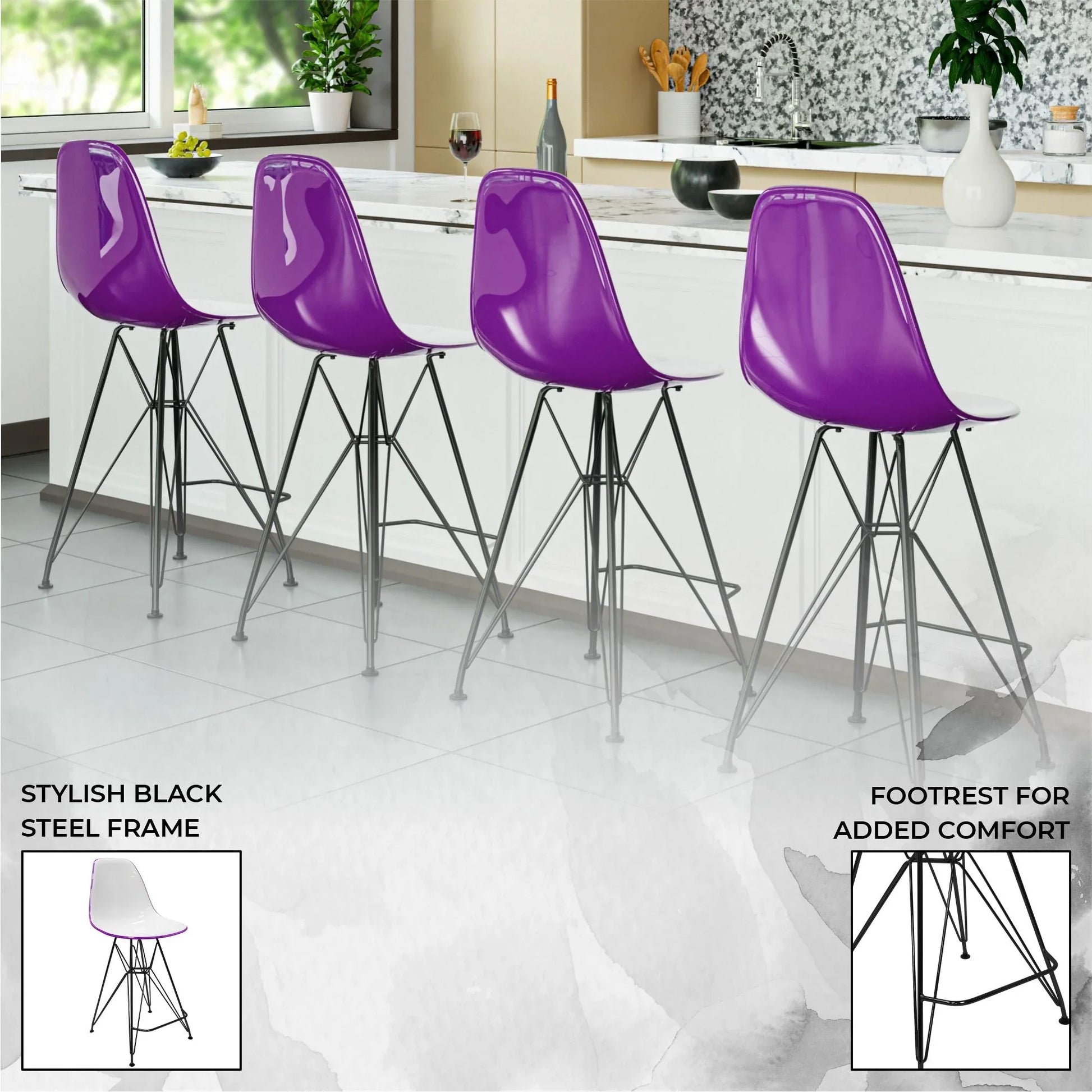 Cresco Modern Acrylic Barstool in Chrome Base for Kitchen and Dining Room - Elax Furniture
