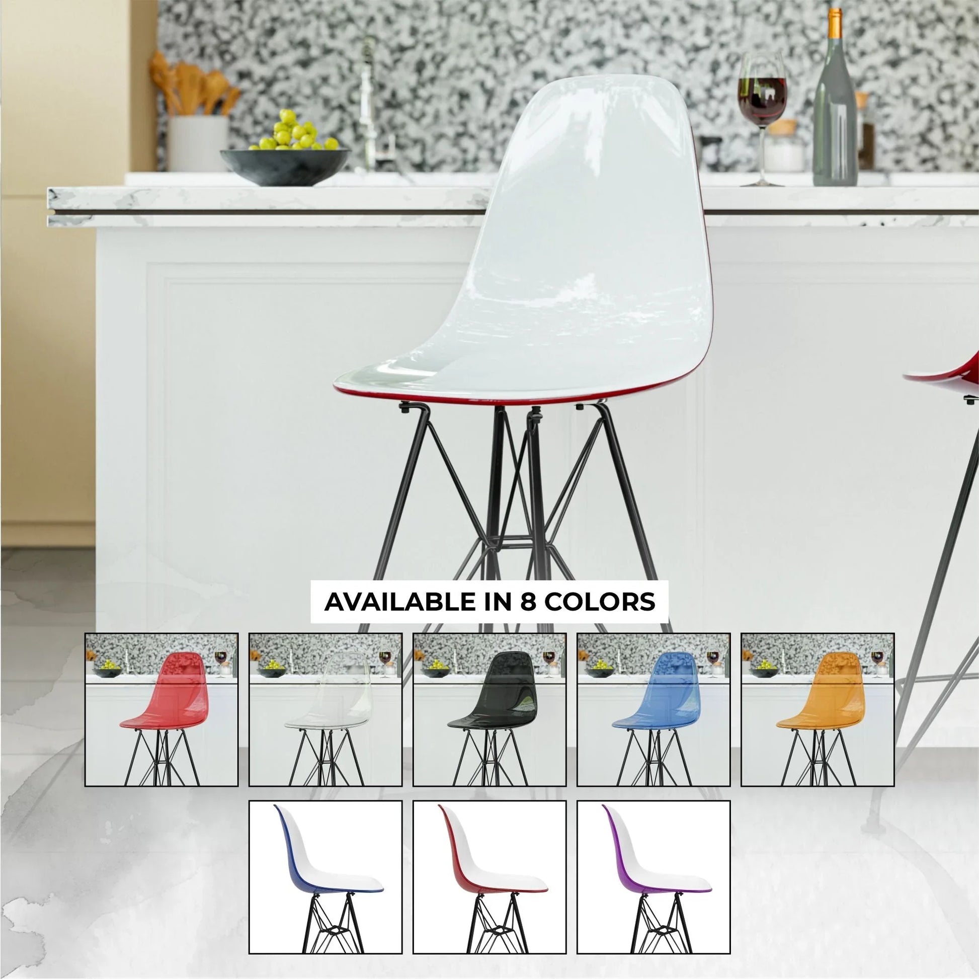 Cresco Modern Acrylic Barstool in Chrome Base for Kitchen and Dining Room - Elax Furniture