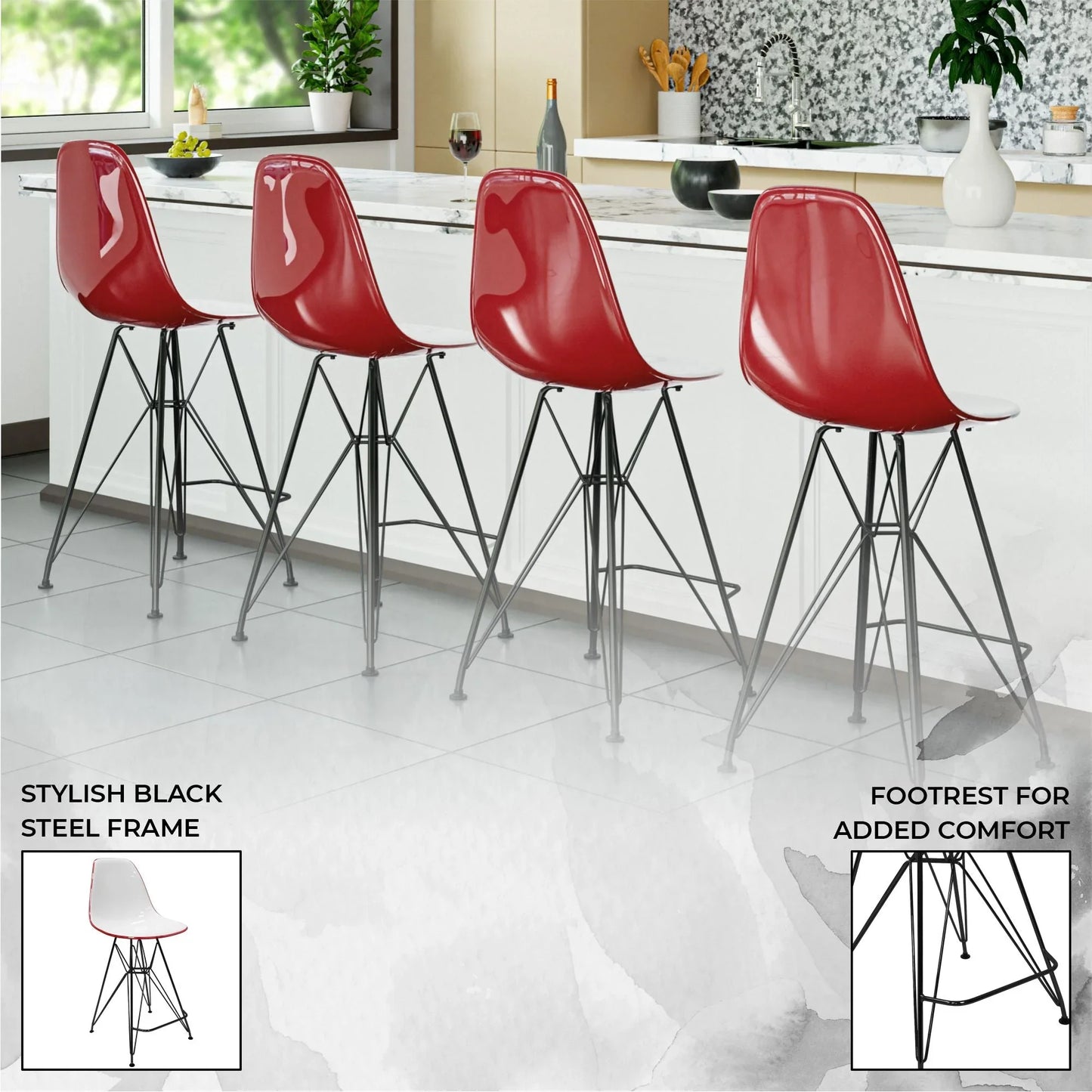 Cresco Modern Acrylic Barstool in Chrome Base for Kitchen and Dining Room - Elax Furniture