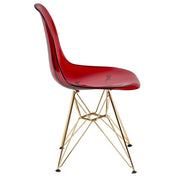 Cresco Modern Dining Side Chair in Curved Back Design with Multiple Base Options: Wood, Acrylic, Chrome & Gold Eiffel Design Stainless Steel Gold Transparent Red Dining Chair Leisuremod