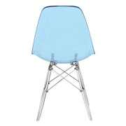 Cresco Modern Dining Side Chair in Curved Back Design with Multiple Base Options: Wood, Acrylic, Chrome & Gold Eiffel Design Acrylic Transparent Transparent Blue Dining Chair Leisuremod