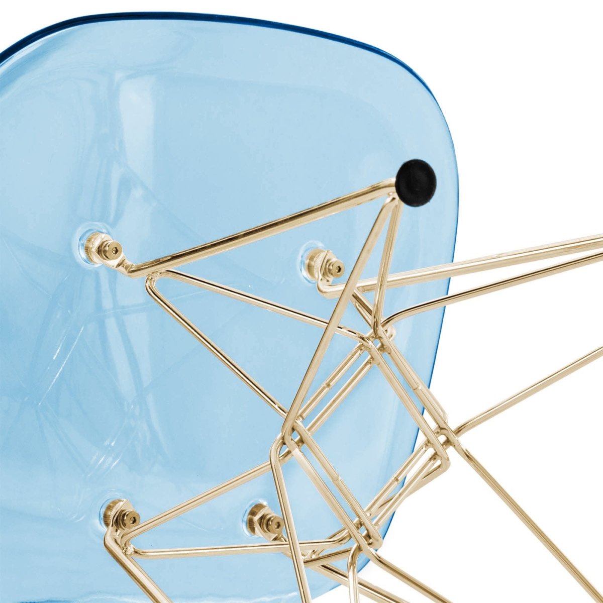 Cresco Modern Dining Side Chair in Curved Back Design with Multiple Base Options: Wood, Acrylic, Chrome & Gold Eiffel Design Stainless Steel Gold Transparent Blue Dining Chair Leisuremod