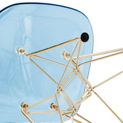 Cresco Modern Dining Side Chair in Curved Back Design with Multiple Base Options: Wood, Acrylic, Chrome & Gold Eiffel Design Stainless Steel Gold Transparent Blue Dining Chair Leisuremod