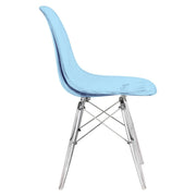 Cresco Modern Dining Side Chair in Curved Back Design with Multiple Base Options: Wood, Acrylic, Chrome & Gold Eiffel Design Acrylic Transparent Transparent Blue Dining Chair Leisuremod