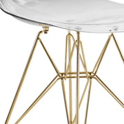 Cresco Modern Dining Side Chair in Curved Back Design with Multiple Base Options: Wood, Acrylic, Chrome & Gold Eiffel Design Stainless Steel Gold Clear Dining Chair Leisuremod