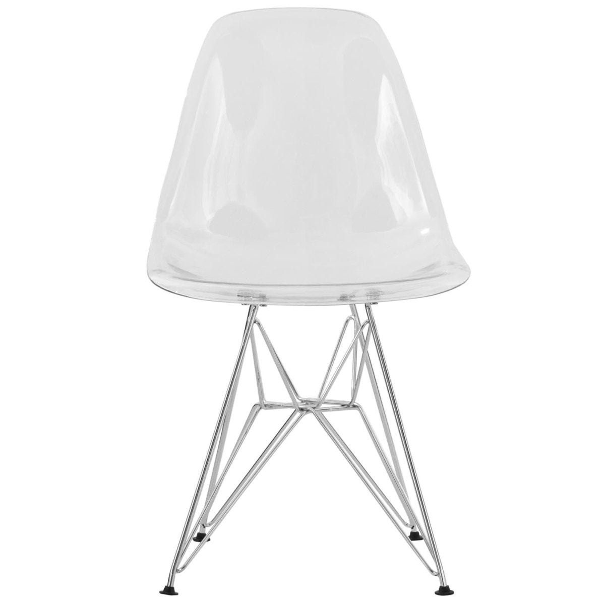 Cresco Modern Dining Side Chair in Curved Back Design with Multiple Base Options: Wood, Acrylic, Chrome & Gold Eiffel Design Stainless Steel Silver Clear Dining Chair Leisuremod