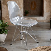 Cresco Modern Dining Side Chair in Curved Back Design with Multiple Base Options: Wood, Acrylic, Chrome & Gold Eiffel Design Stainless Steel Silver Clear Dining Chair Leisuremod
